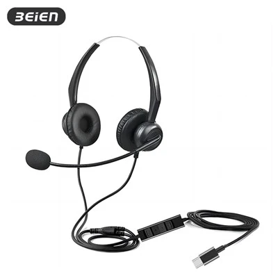 USB C Wired Call Centre Headset bil-Mic